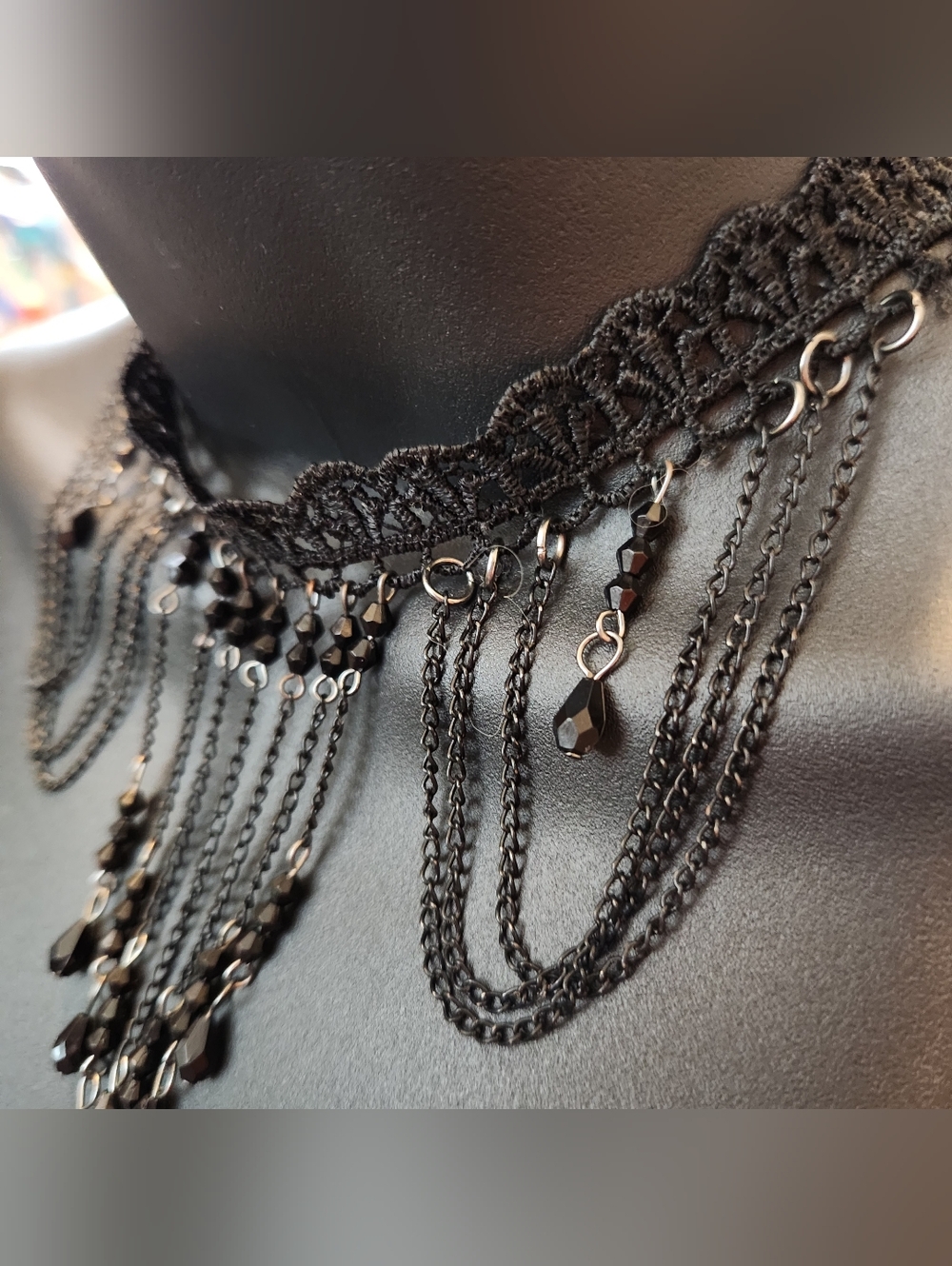 Victorian Goth Black Lace Fringe Choker Necklace - Women Jewelry